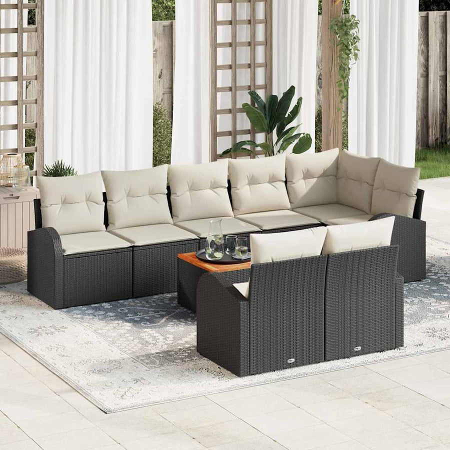 Tuinbankenset met opslag 9 pcs Zwart en Crème poly rattan