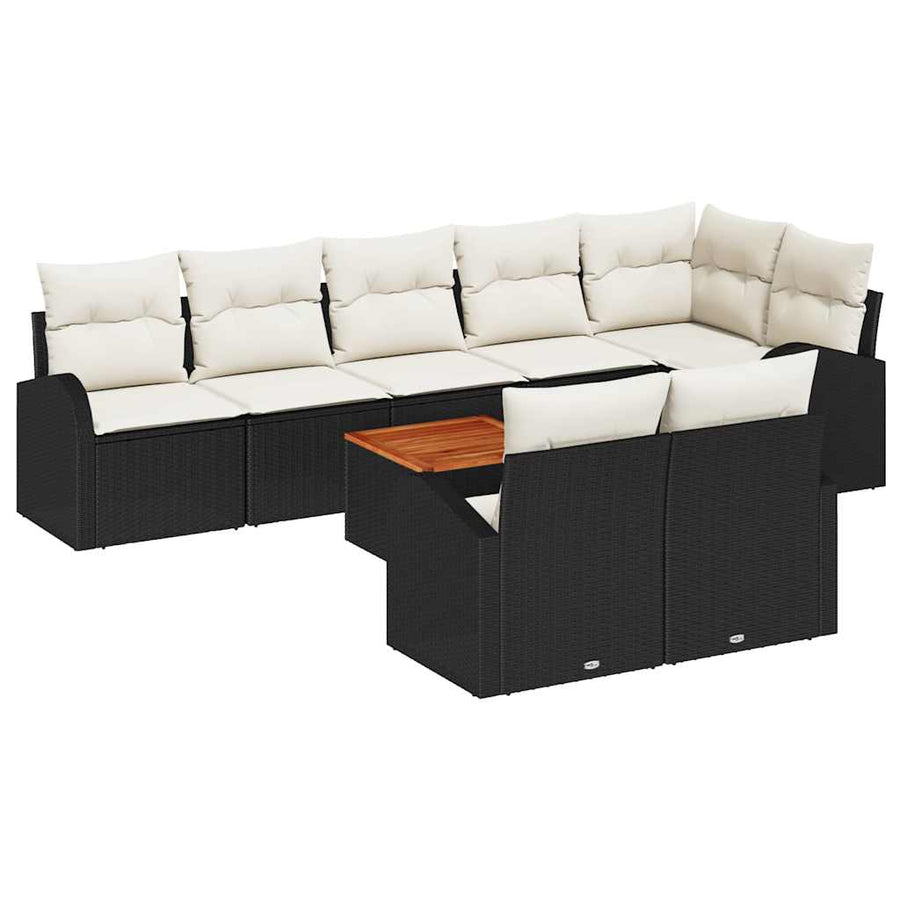 Tuinbankenset met opslag 9 pcs Zwart en Crème poly rattan
