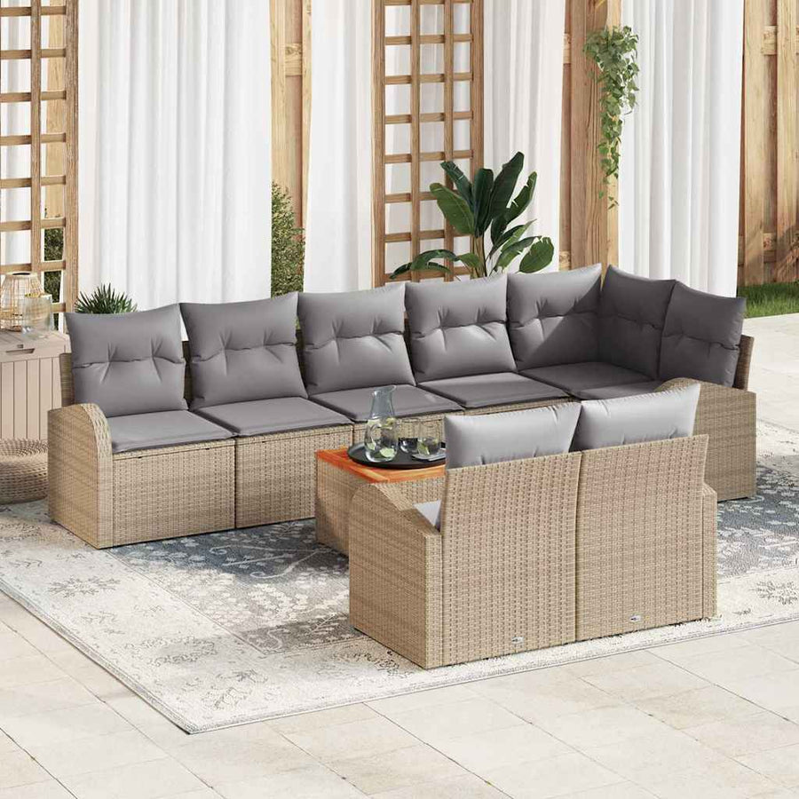 Tuinbankenset met opslag 9 pcs Beige en Licht Grijs poly rattan
