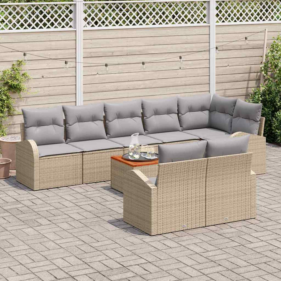 Tuinbankenset met opslag 9 pcs Beige en Licht Grijs poly rattan