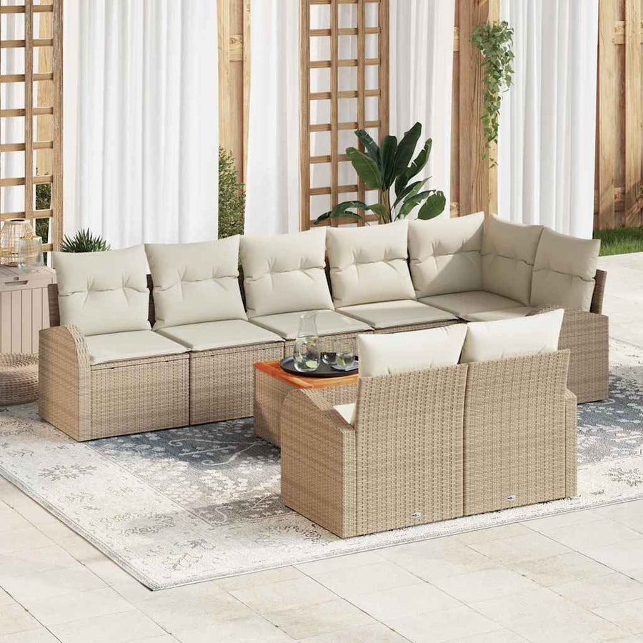 Tuinbankenset met opslag 9 pcs Beige en Crème poly rattan