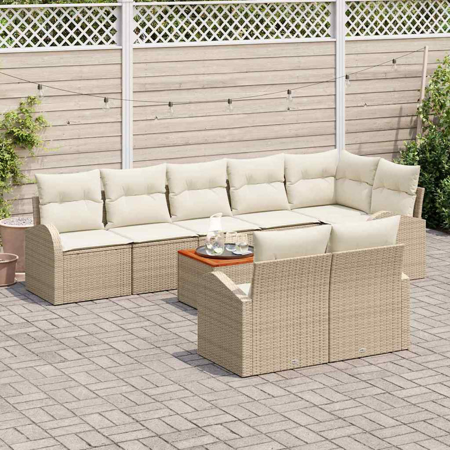 Tuinbankenset met opslag 9 pcs Beige en Crème poly rattan