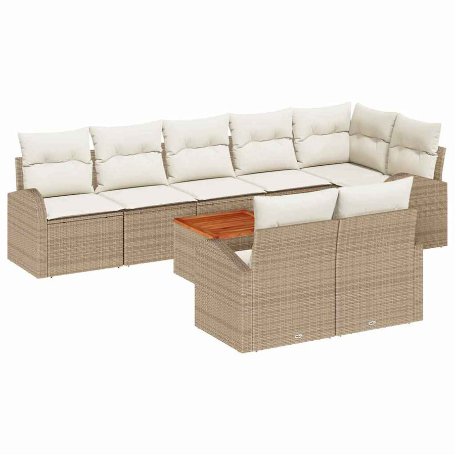 Tuinbankenset met opslag 9 pcs Beige en Crème poly rattan