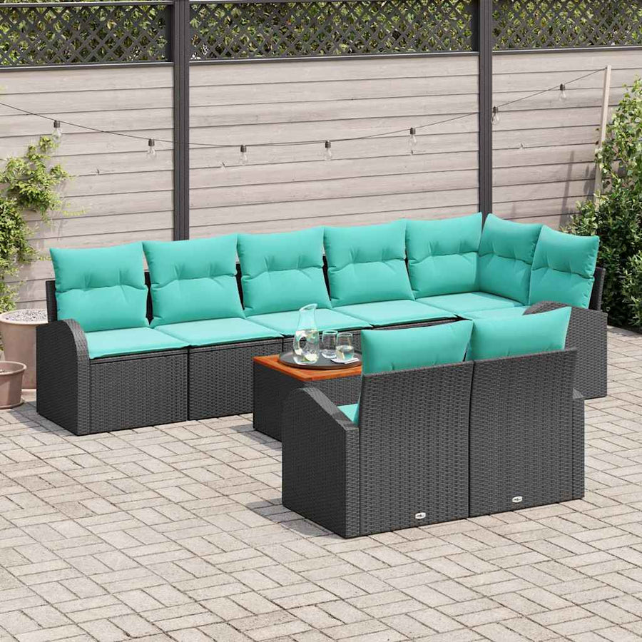 Tuinbankenset met opslag 9 pcs Zwart en Turquoise poly rattan