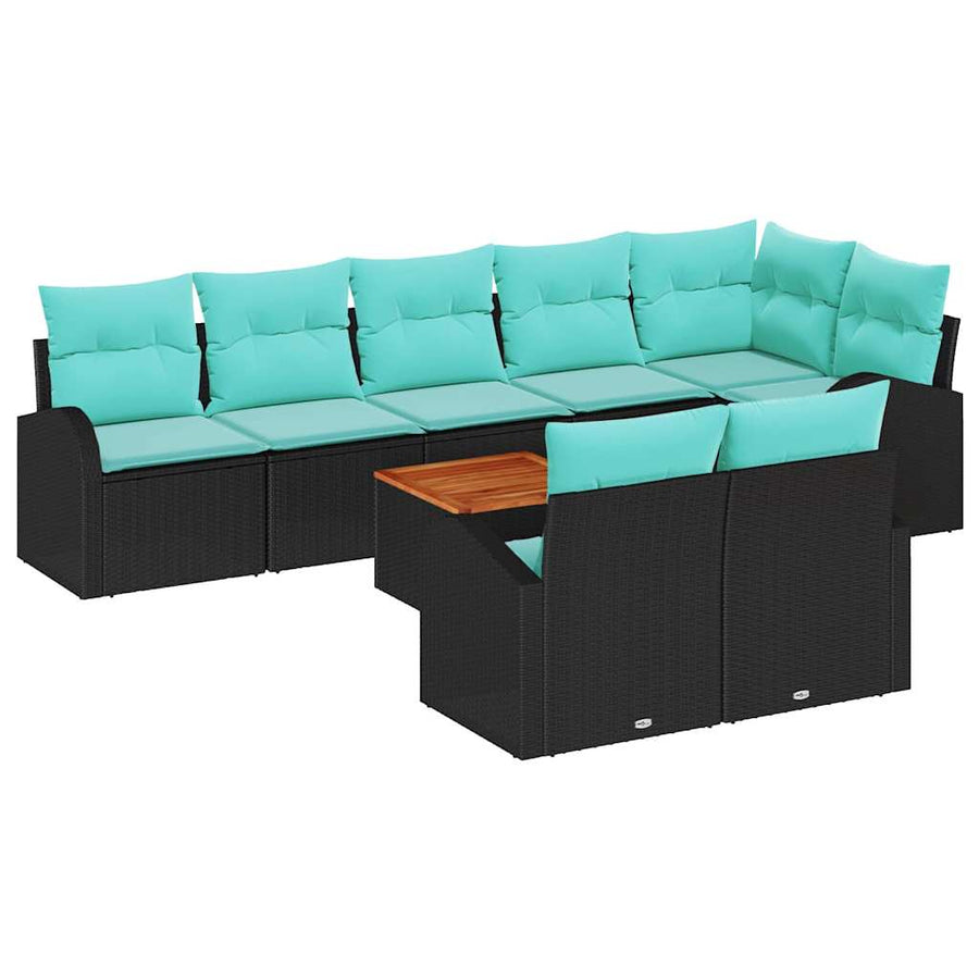 Tuinbankenset met opslag 9 pcs Zwart en Turquoise poly rattan