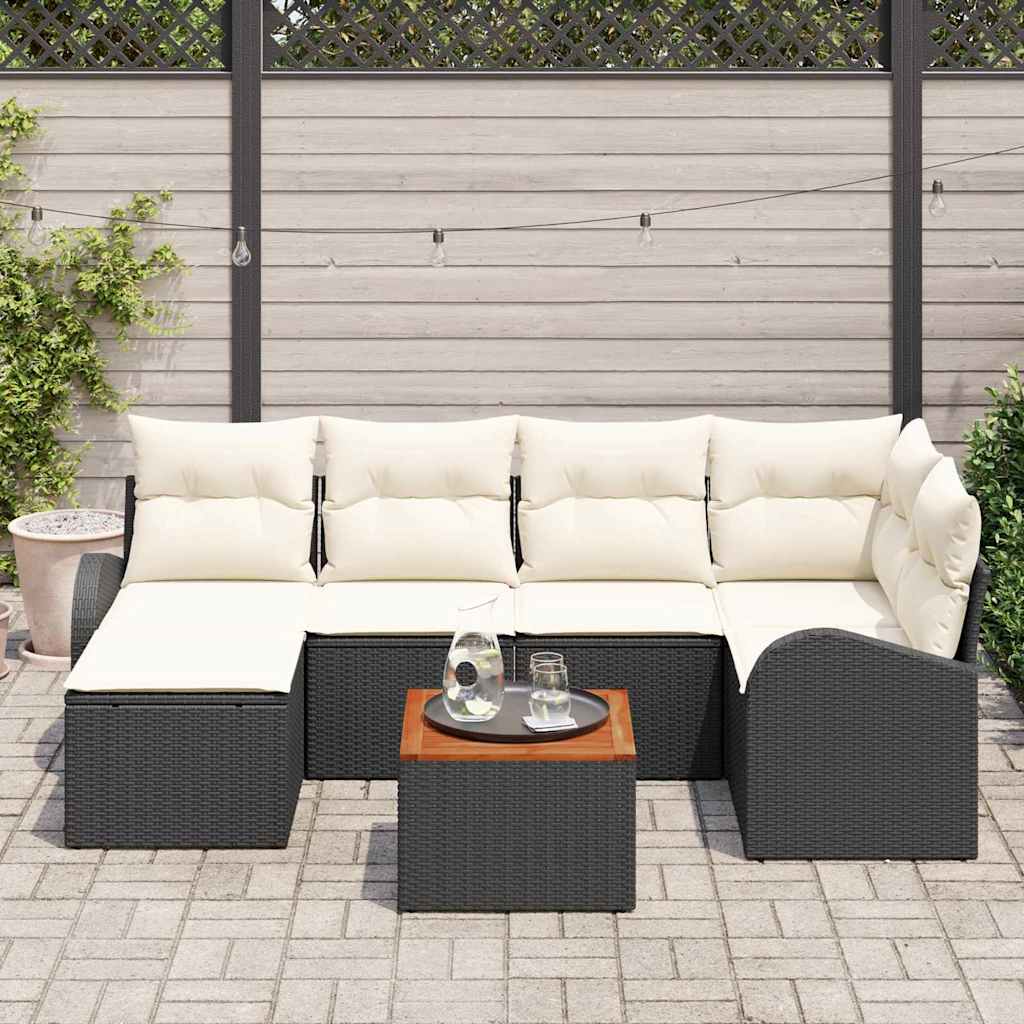 Tuinbankenset met opslag 7 pcs Zwart en Crème poly rattan
