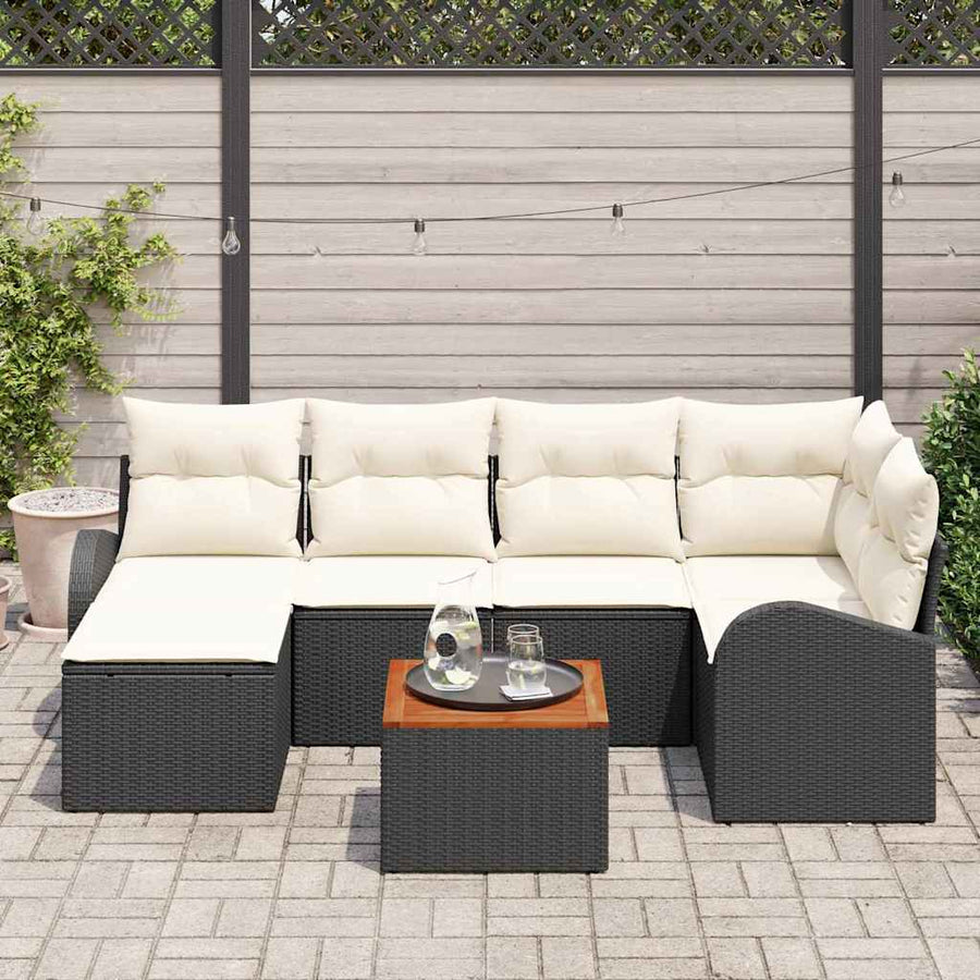 Tuinbankenset met opslag 7 pcs Zwart en Crème poly rattan