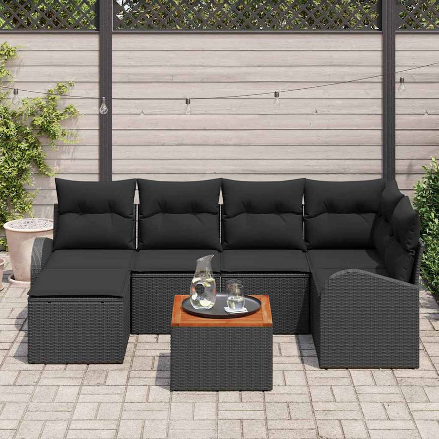Tuinbankenset met opslag 7 pcs Zwart poly rattan