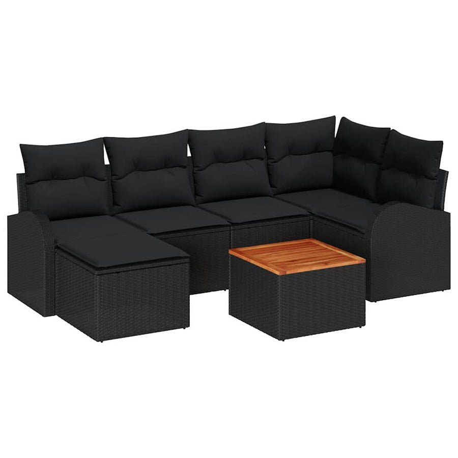 Tuinbankenset met opslag 7 pcs Zwart poly rattan