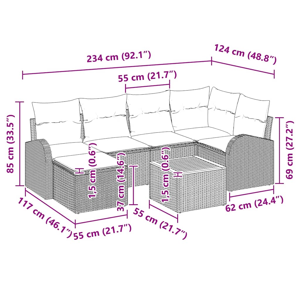 Tuinbankenset met opslag 7 pcs Zwart poly rattan