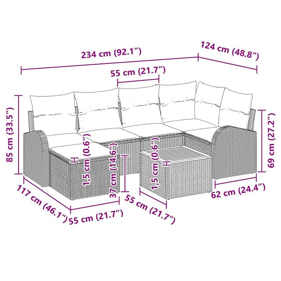 Tuinbankenset met opslag 7 pcs Zwart poly rattan