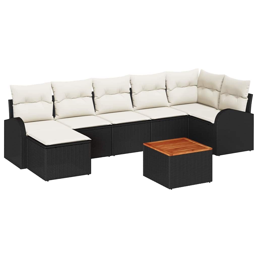 Tuinbankenset met opslag 8 pcs Zwart en Crème poly rattan