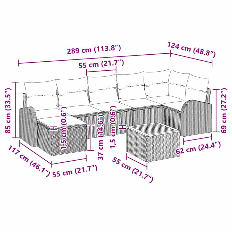 Tuin Sofa Set 8 pcs beige en lichtgrijs
