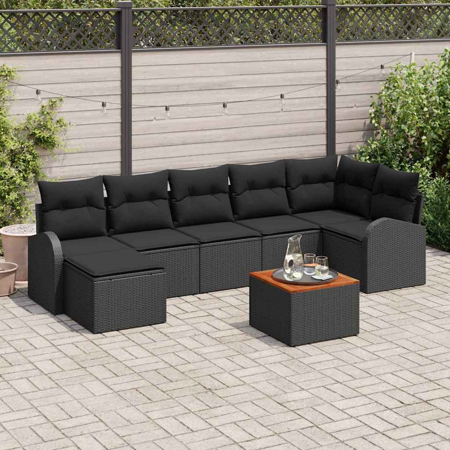 Tuinbankenset met opslag 8 pcs Zwart poly rattan