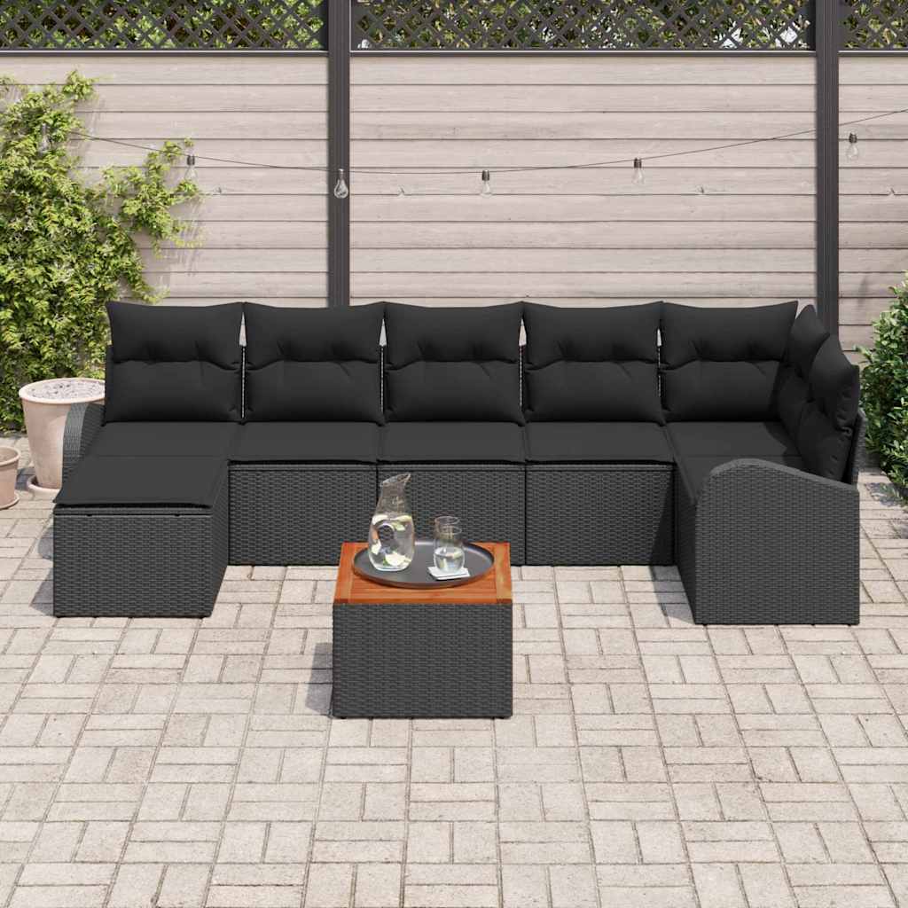 Tuinbankenset met opslag 8 pcs Zwart poly rattan