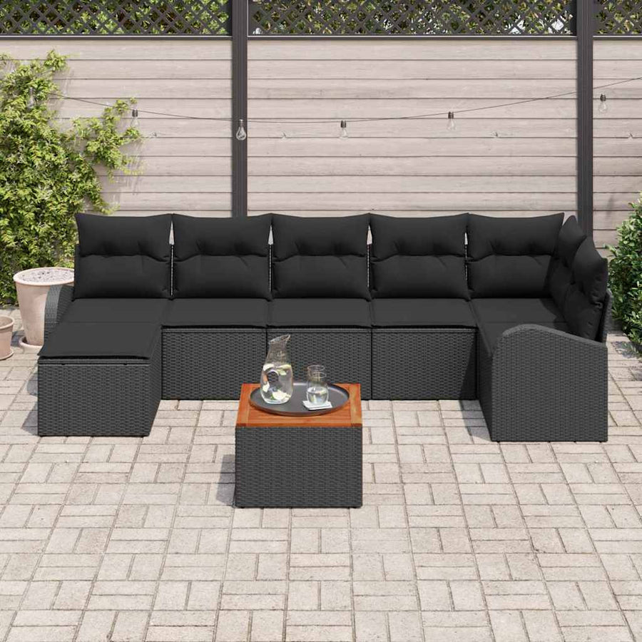 Tuinbankenset met opslag 8 pcs Zwart poly rattan