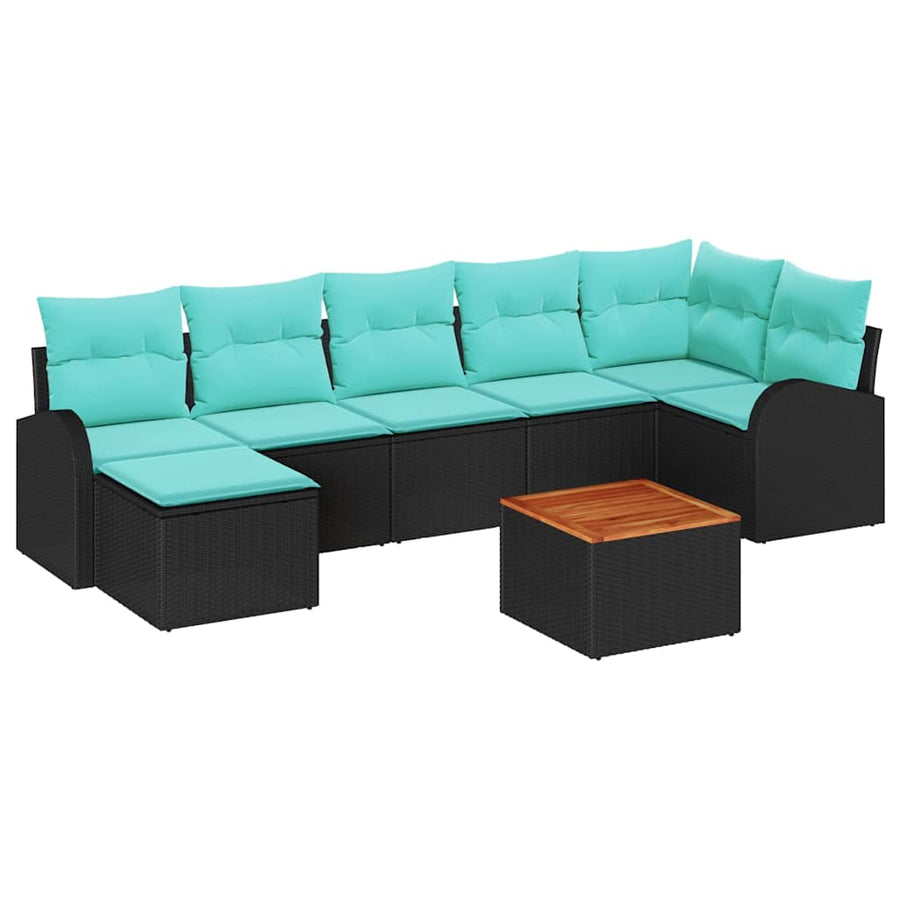 Tuinbankenset met opslag 8 pcs Zwart en Turquoise poly rattan