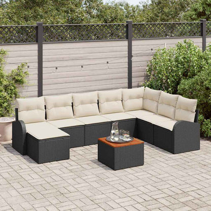 Tuinbankenset met opslag 9 pcs Zwart en Crème poly rattan