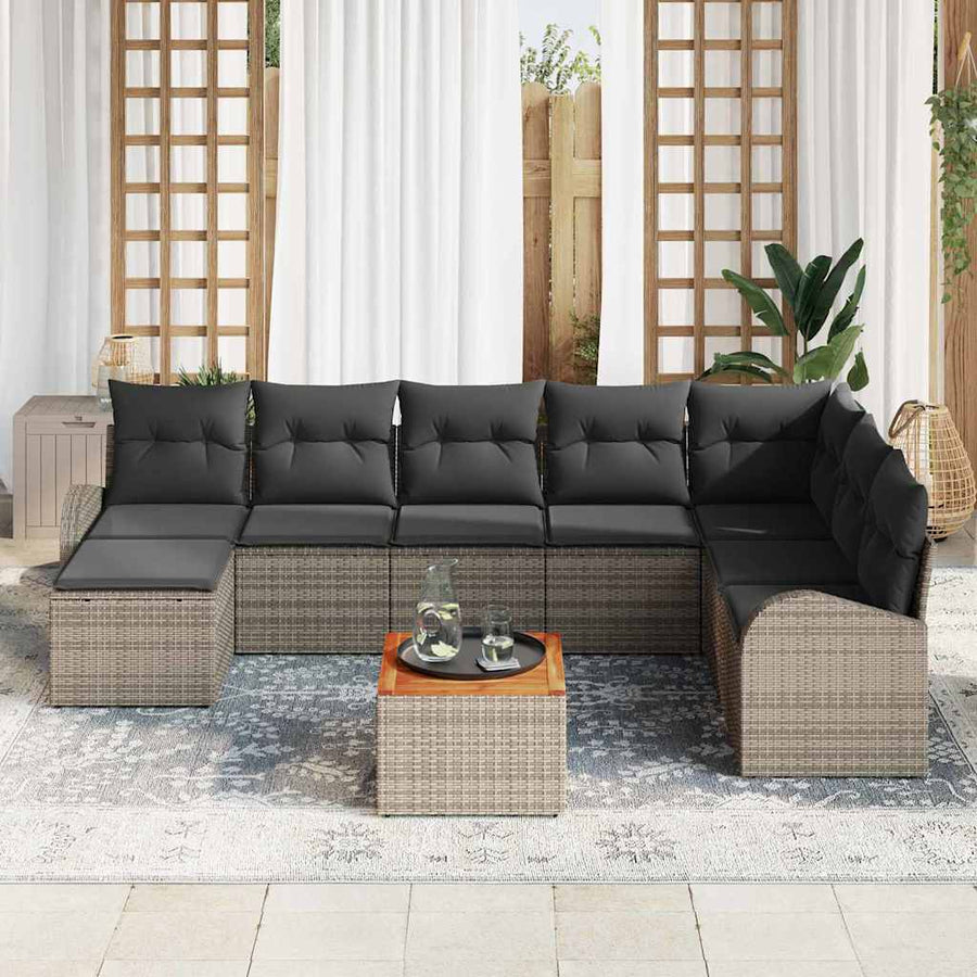Tuinbankenset met opslag 9 pcs Grijs poly rattan