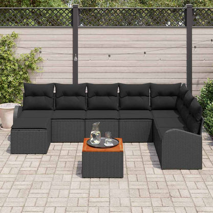 Tuinbankenset met opslag 9 pcs Zwart poly rattan