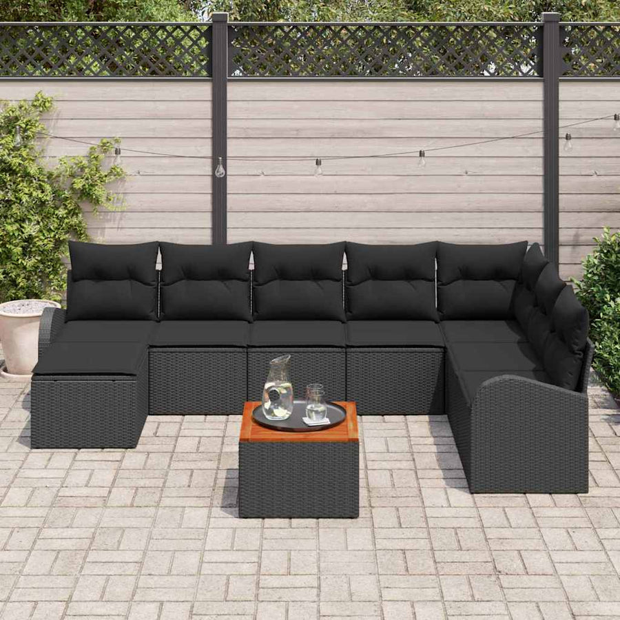 Tuinbankenset met opslag 9 pcs Zwart poly rattan
