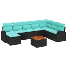 Tuinbankenset met opslag 9 pcs Zwart en Turquoise poly rattan
