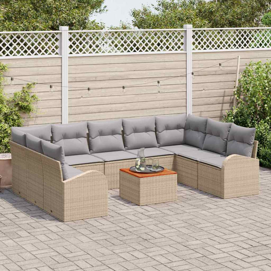 Tuinbankenset 10 pcs Beige en Licht Grijs poly rattan