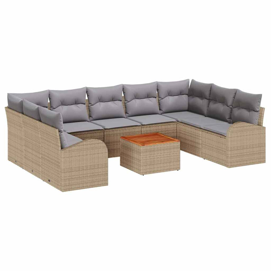 Tuinbankenset 10 pcs Beige en Licht Grijs poly rattan