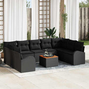 Tuinbankenset 9 zitplaatsen zwart poly rattan acaciahout
