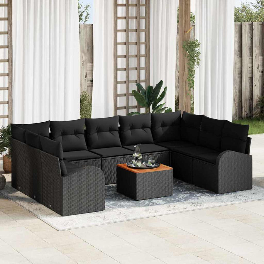 Tuinbankenset met opslag 10 pcs Zwart poly rattan
