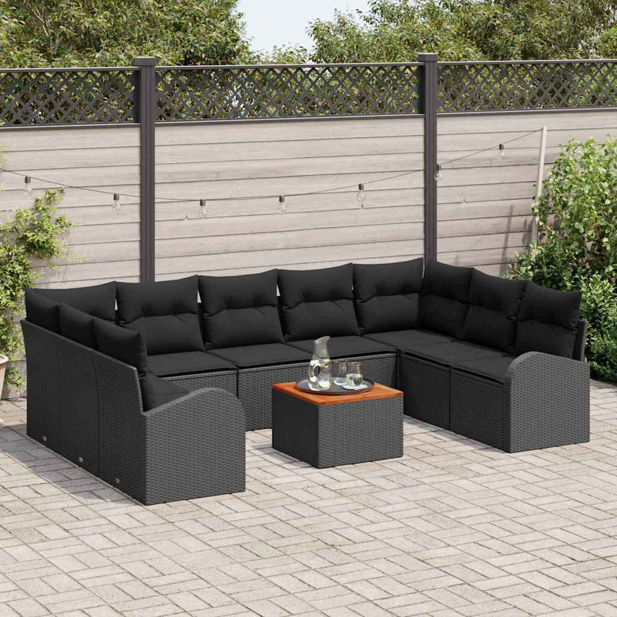 Tuinbankenset met opslag 10 pcs Zwart poly rattan