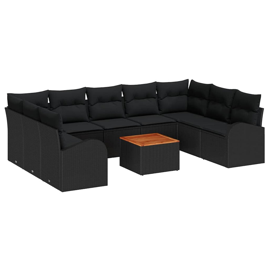 Tuinbankenset met opslag 10 pcs Zwart poly rattan