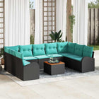 Tuinbankenset met opslag 10 pcs Zwart en Turquoise poly rattan