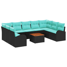 Tuinbankenset met opslag 10 pcs Zwart en Turquoise poly rattan