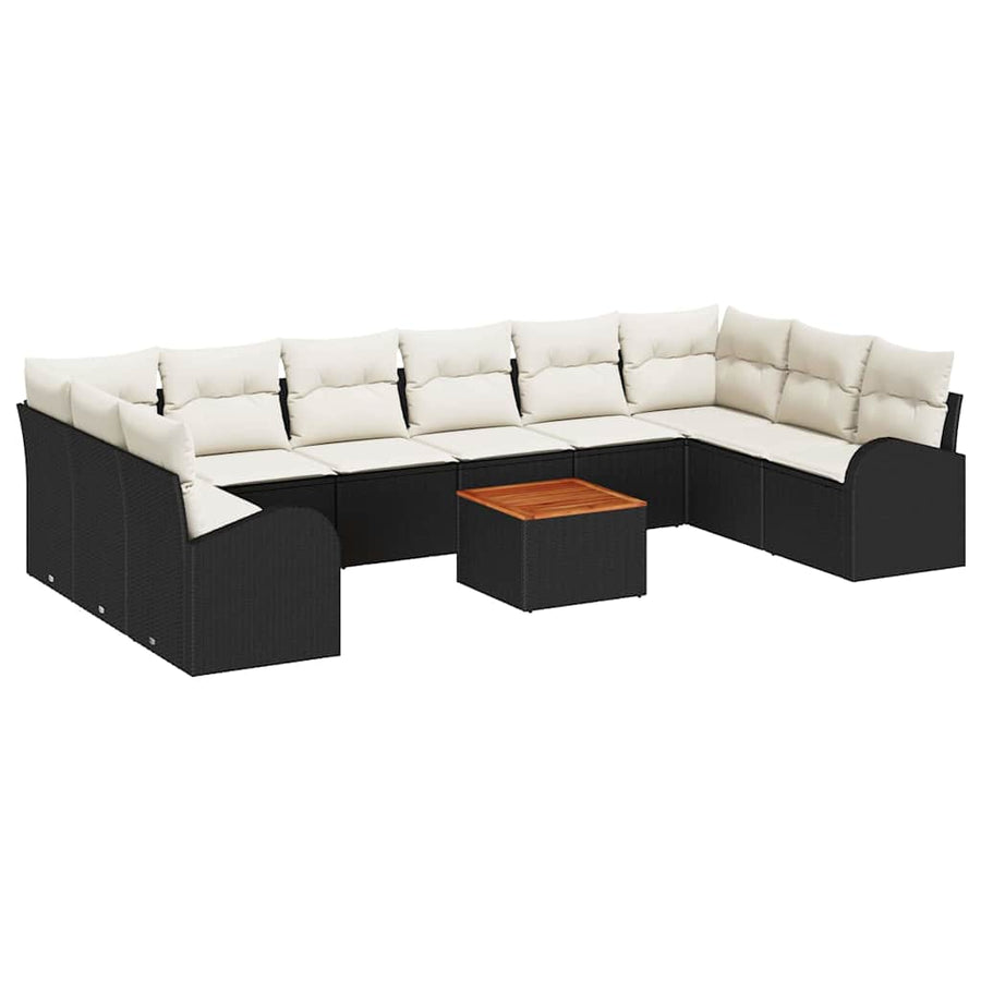 Tuinbankenset met opslag 11 pcs Zwart en Crème poly rattan