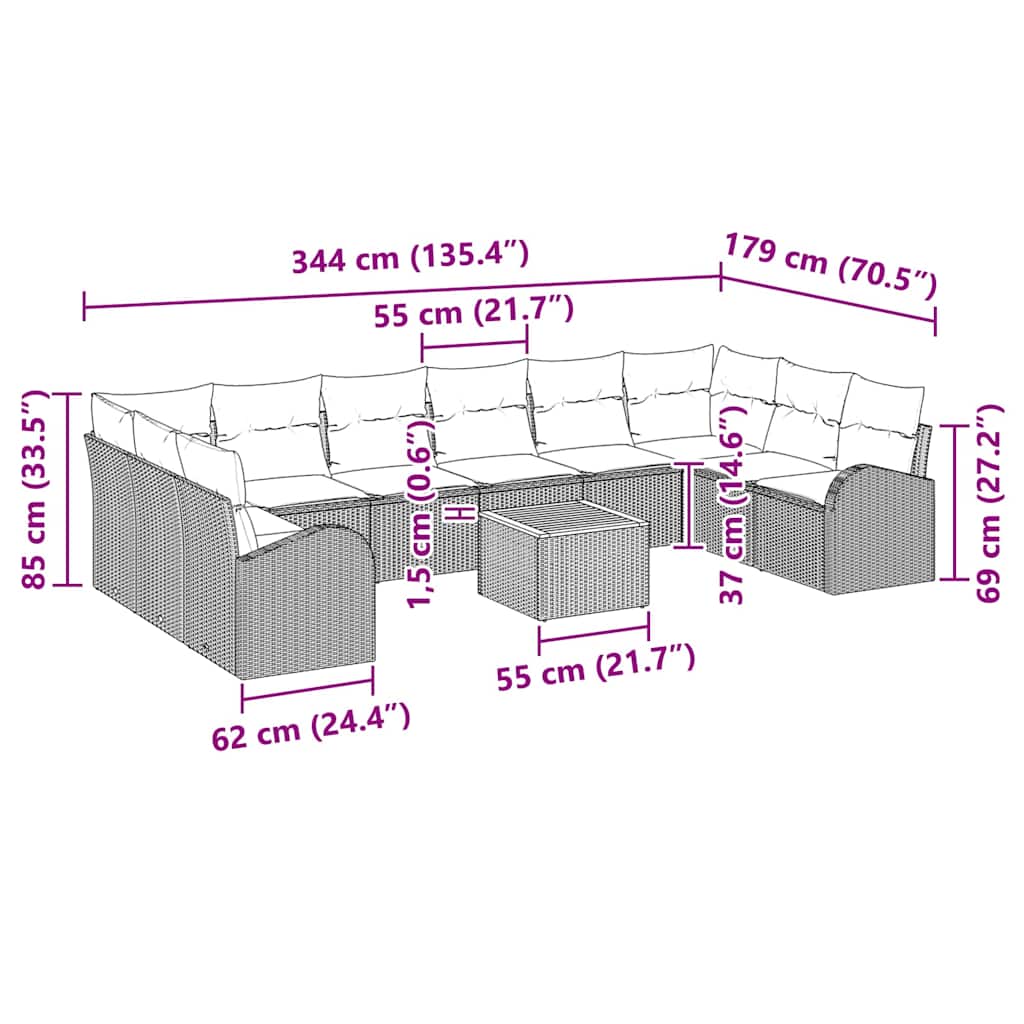 Tuinbankenset met opslag 11 pcs Zwart en Crème poly rattan