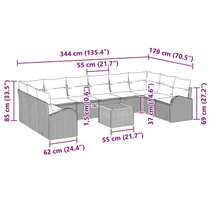 Tuinbankenset met opslag 11 pcs Zwart en Crème poly rattan