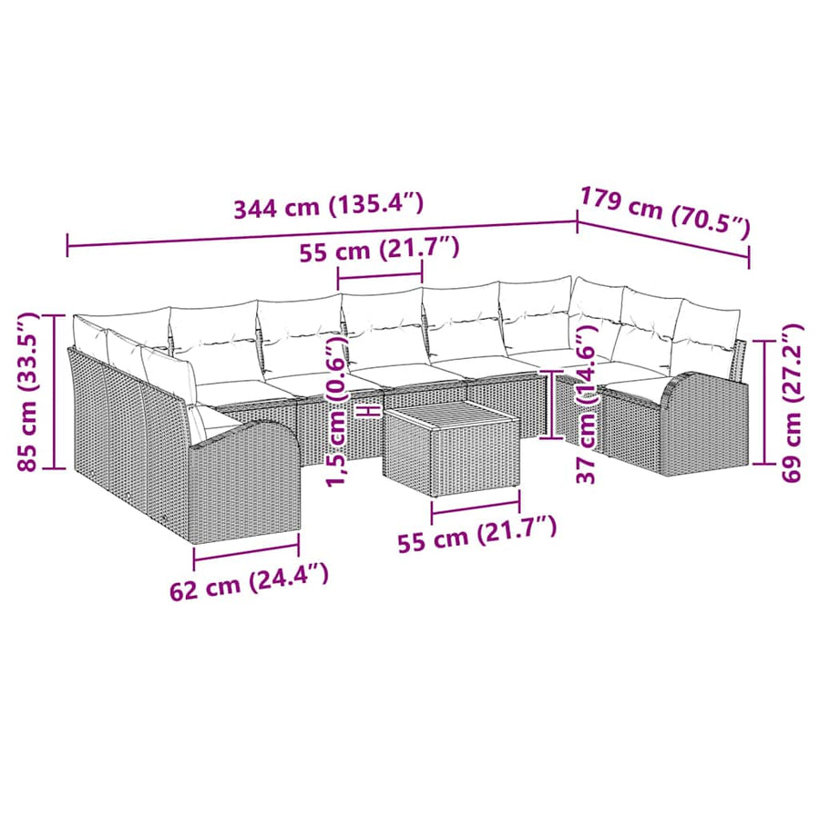 Tuinbankenset met opslag 11 pcs Zwart en Crème poly rattan