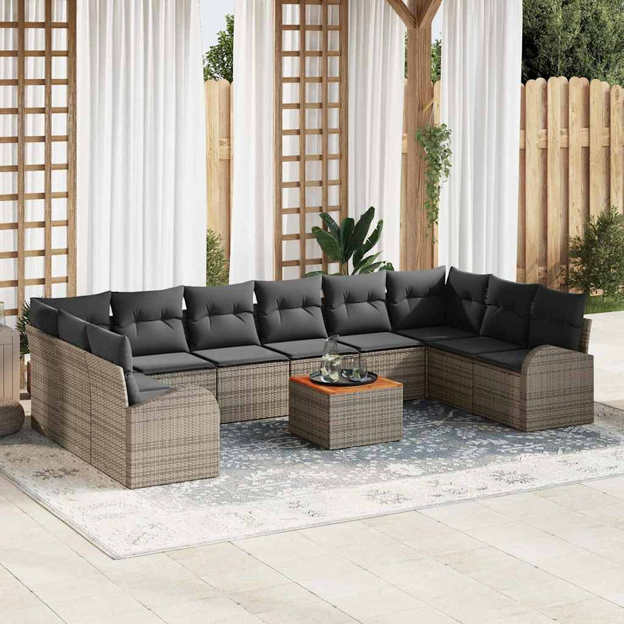 Tuinbankenset met opslag 11 pcs Grijs poly rattan