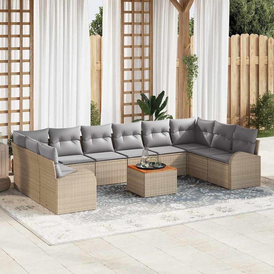 Tuinbankenset 11 pcs Beige en Licht Grijs poly rattan