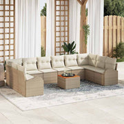 Tuinbankenset poly rattan acacia 11-delig beige