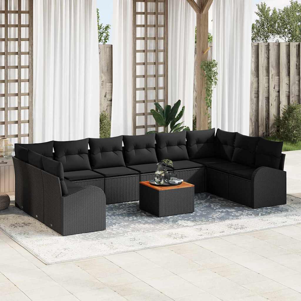 Tuinbankenset met opslag 11 pcs Zwart poly rattan