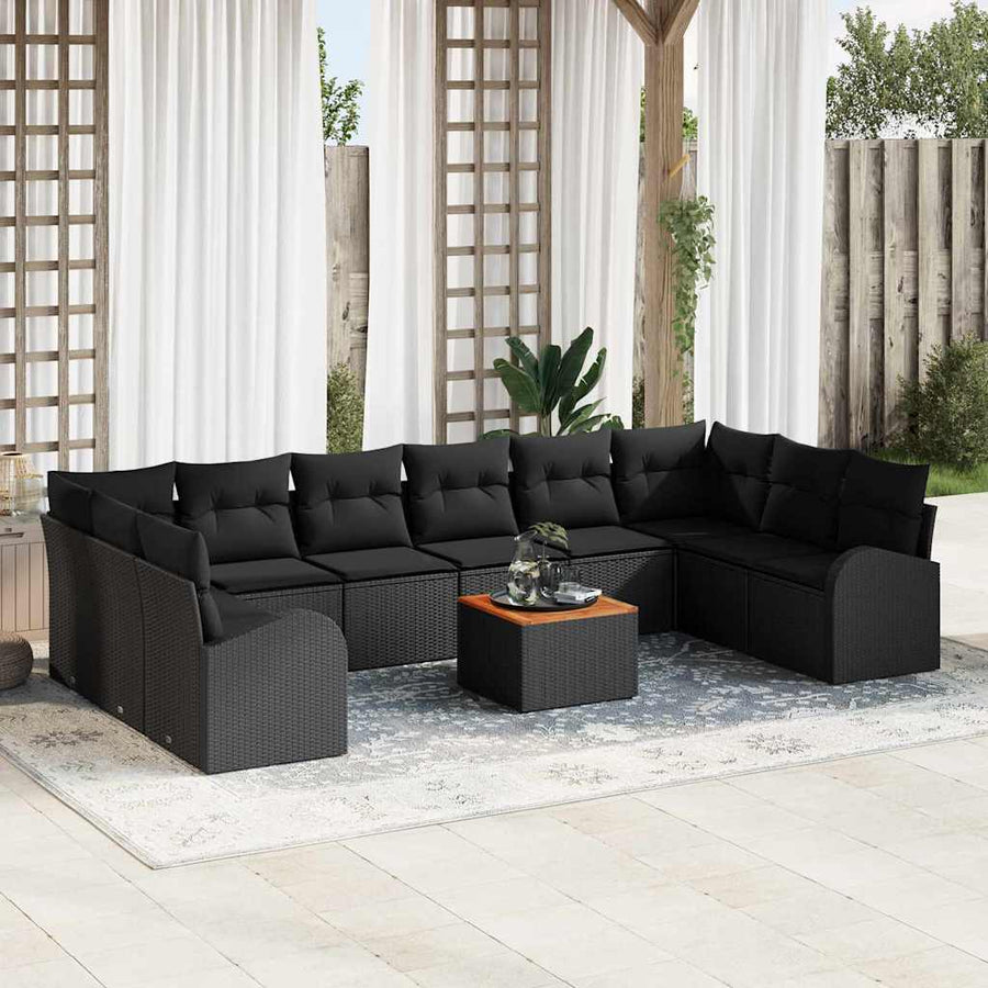 Tuinbankenset met opslag 11 pcs Zwart poly rattan