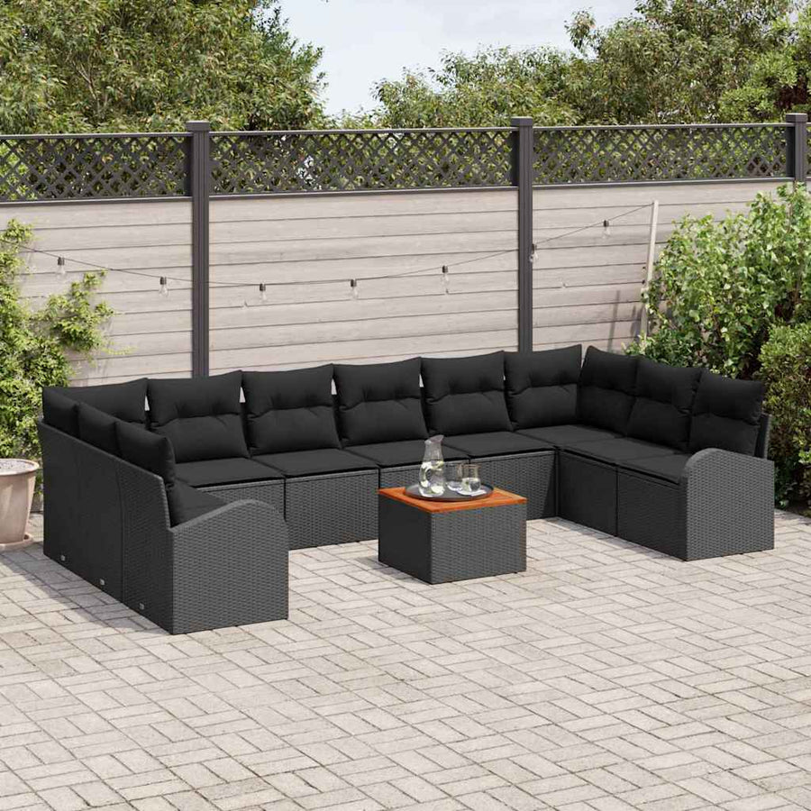 Tuinbankenset met opslag 11 pcs Zwart poly rattan