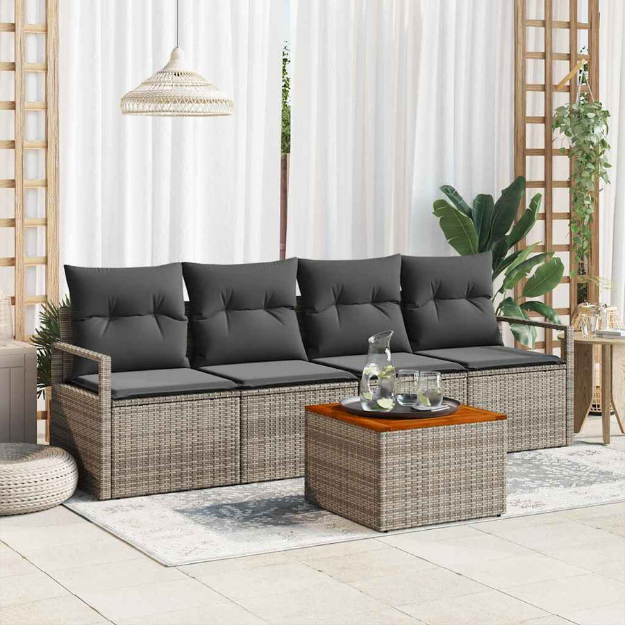 Tuinbankenset met opslag 5 pcs Grijs poly rattan