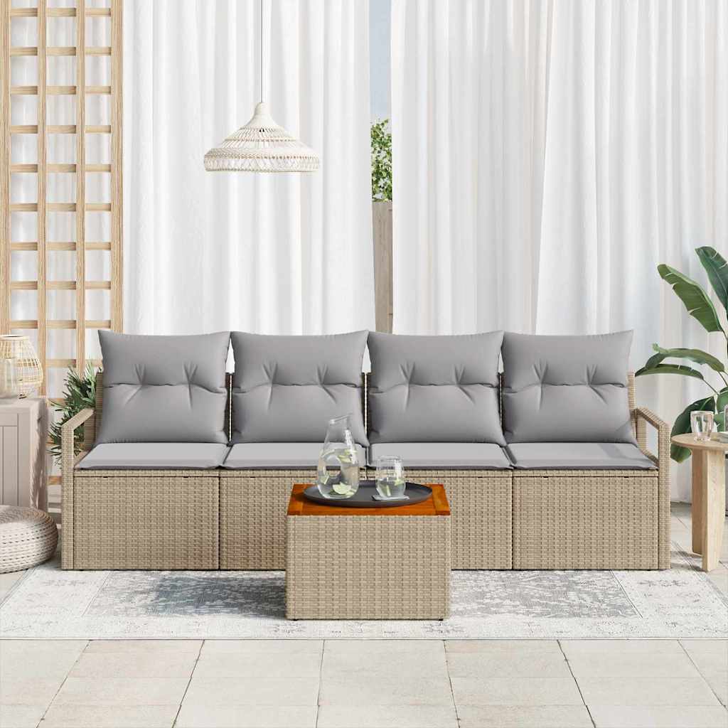 Tuinbankenset met opslag 5 pcs Beige en Licht Grijs poly rattan
