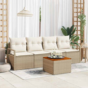 Tuinbankenset poly rattan beige crème 5-delig
