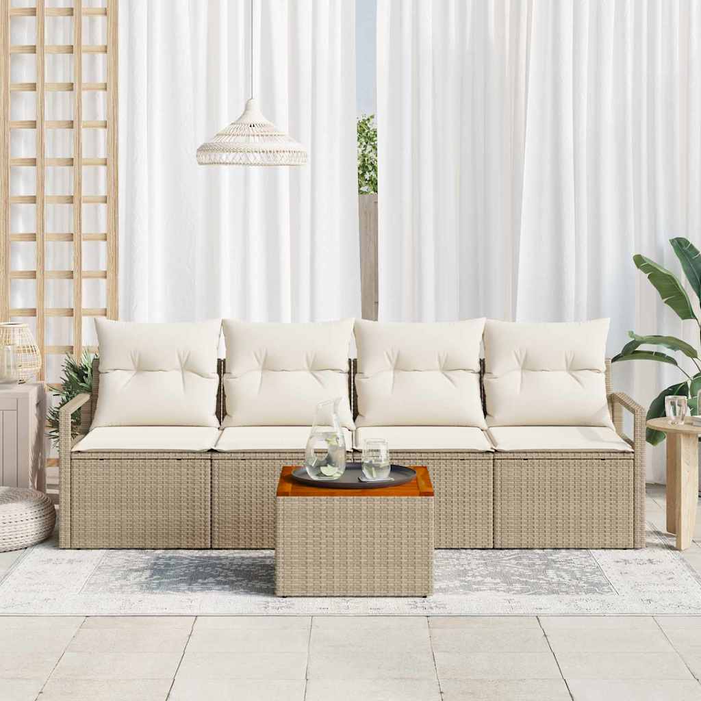 Tuinbankenset met opslag 5 pcs Beige en Crème poly rattan