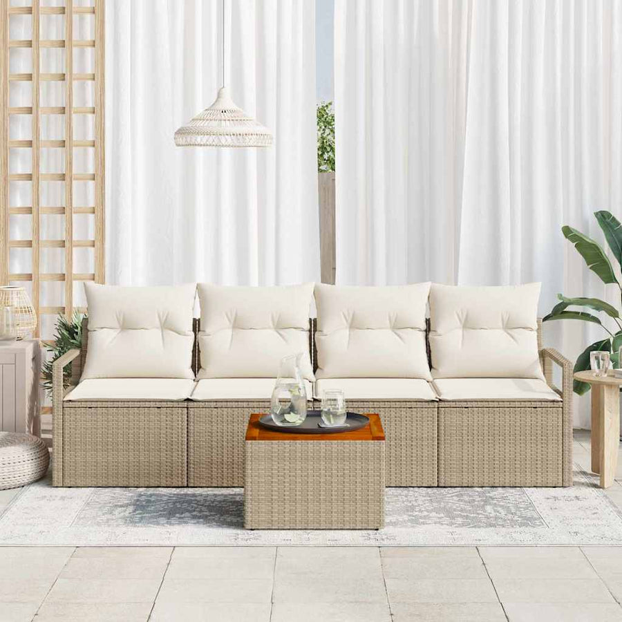 Tuinbankenset met opslag 5 pcs Beige en Crème poly rattan