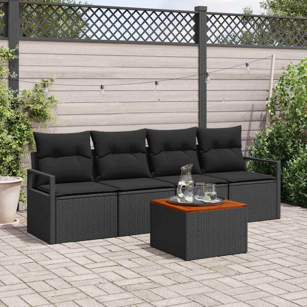 Tuinbankenset met opslag 5 pcs Zwart poly rattan